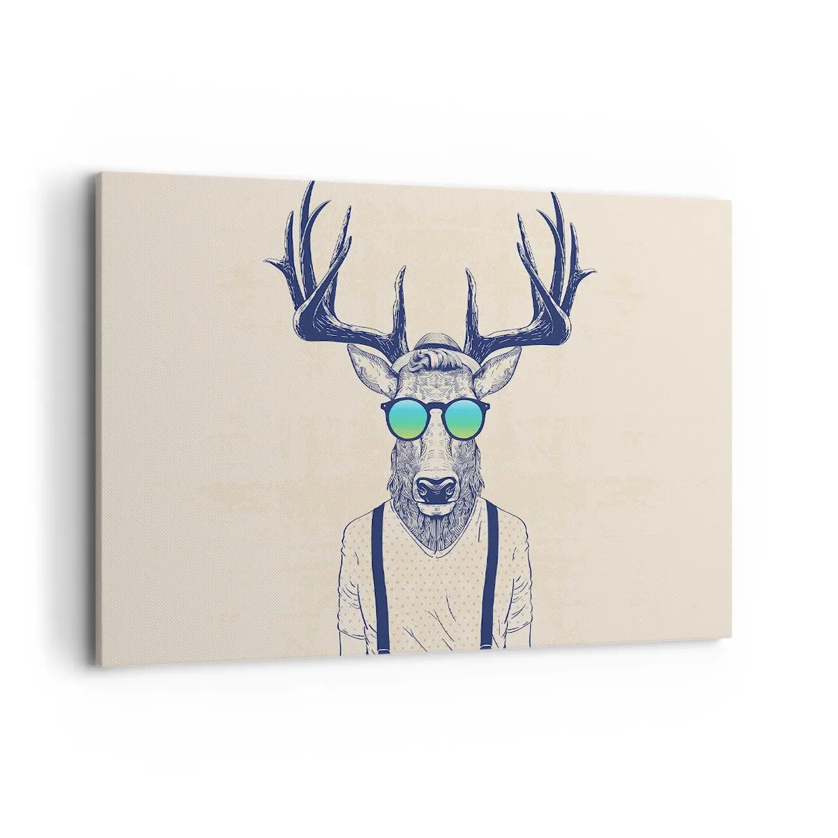 Obraz na płótnie - Stylizowany jeleń w okularach przeciwsłonecznych - 120x80cm - A kogo się spodziewałeś? - Nowoczesna dekoracja ścienna do salonu, kuchni i sypialni ARTTOR