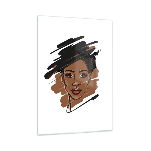 Obraz na szkle - Portret kobiety z czarnoskórej kreski w stylu fashion sketch - 50x70cm - Słodka jak czekolada - Nowoczesna dekoracja ścienna do salonu, kuchni i sypialni ARTTOR