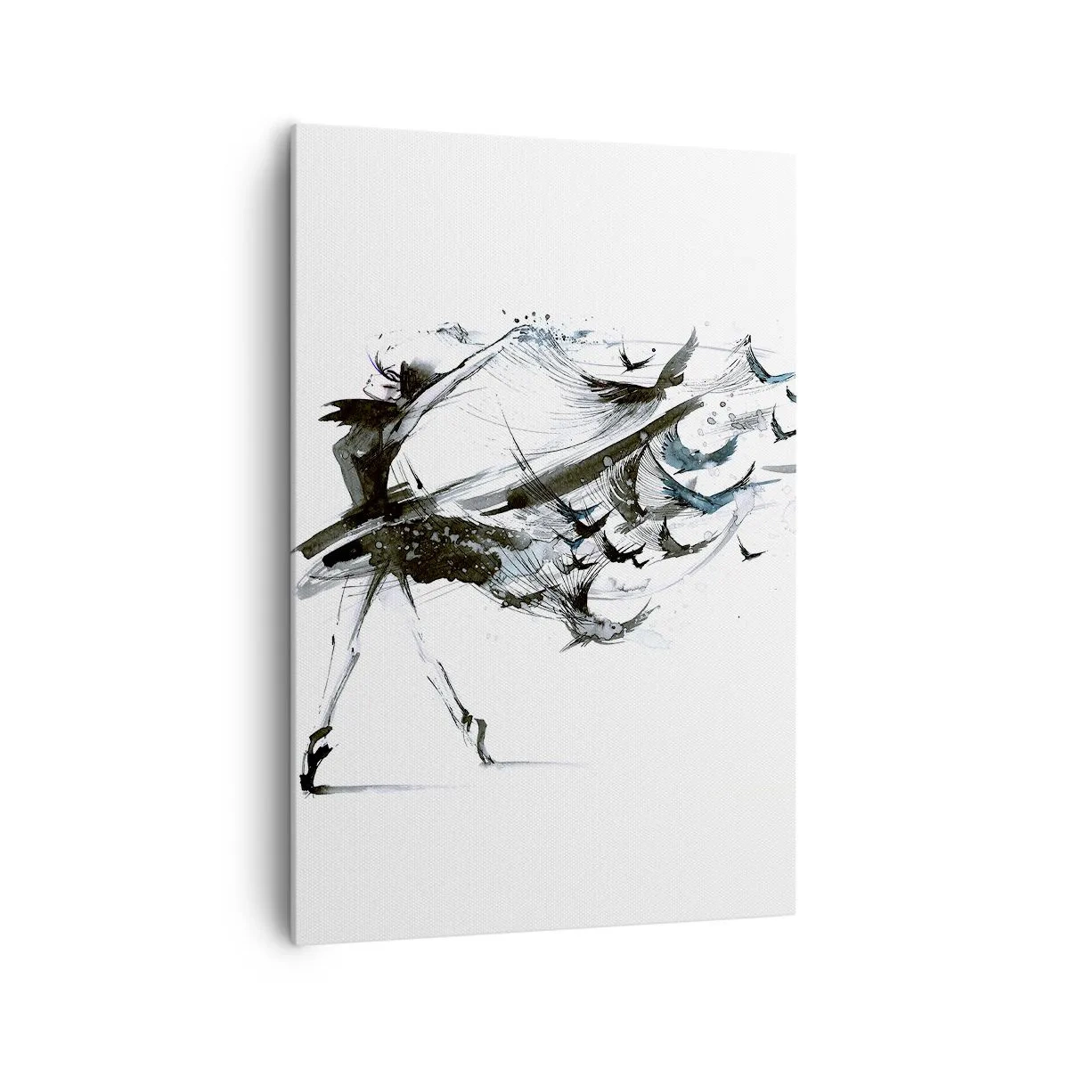 Obraz na płótnie - Tancerka z dynamiczną suknią układającą się w kształt ptaków - 70x100cm - Magia muzyki uwalnia od czaru - Nowoczesna dekoracja ścienna do salonu i sypialni ARTTOR