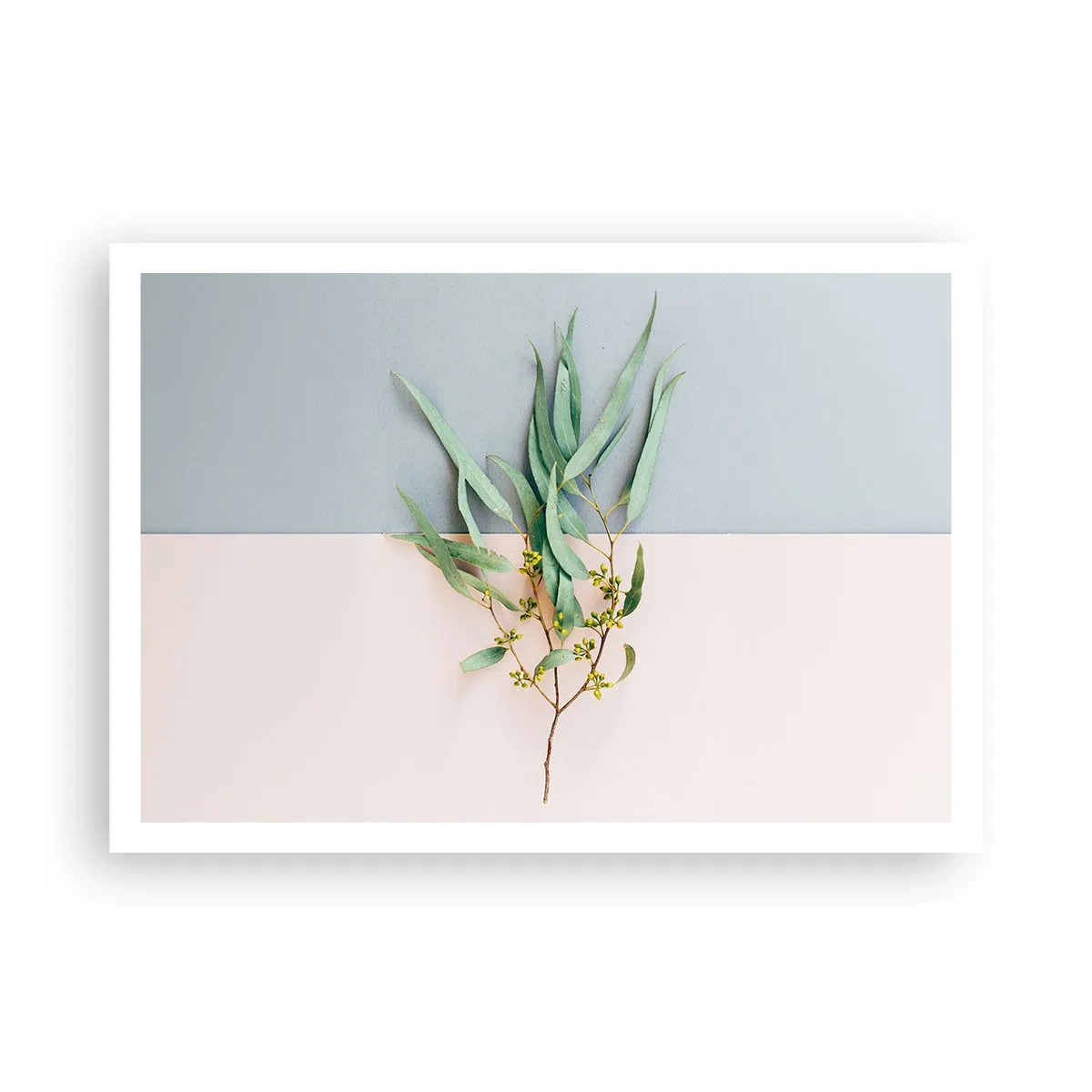 Plakat - Gałązka z liśćmi na tle pastelowych odcieni - 100x70cm - Pastelowa subtelność - Nowoczesna dekoracja ścienna do salonu i sypialni ARTTOR