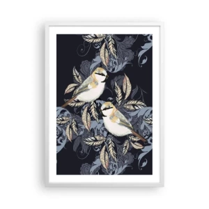 Plakat w białej ramie - Żółto-błękitny trel - 50x70 cm