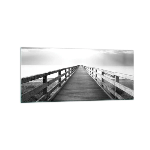 Obraz na szkle - Czarno-biały obraz przedstawiający drewniany pomost prowadzący ku horyzontowi - 120x50cm - W siną dal… - Nowoczesna dekoracja ścienna do salonu i sypialni ARTTOR