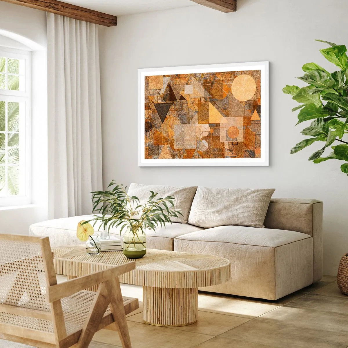 Plakat w białej ramie - Kubistyczne studium brązu - 91x61 cm