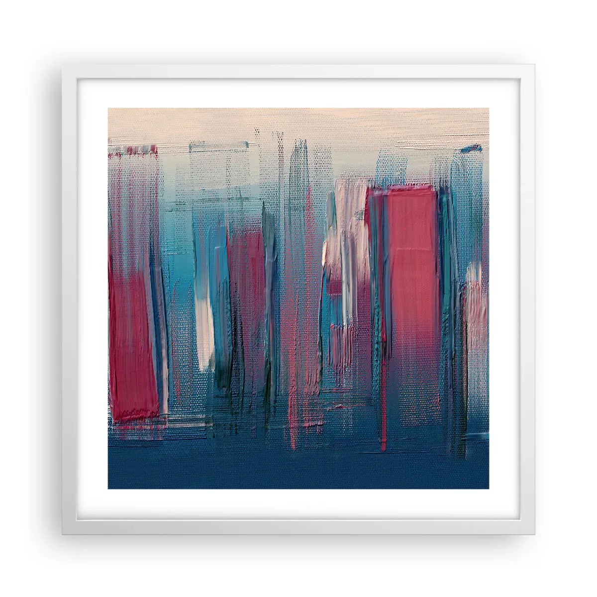 Plakat w białej ramie - Kompozycja wertykalna w błękicie i czerwieni - 50x50 cm