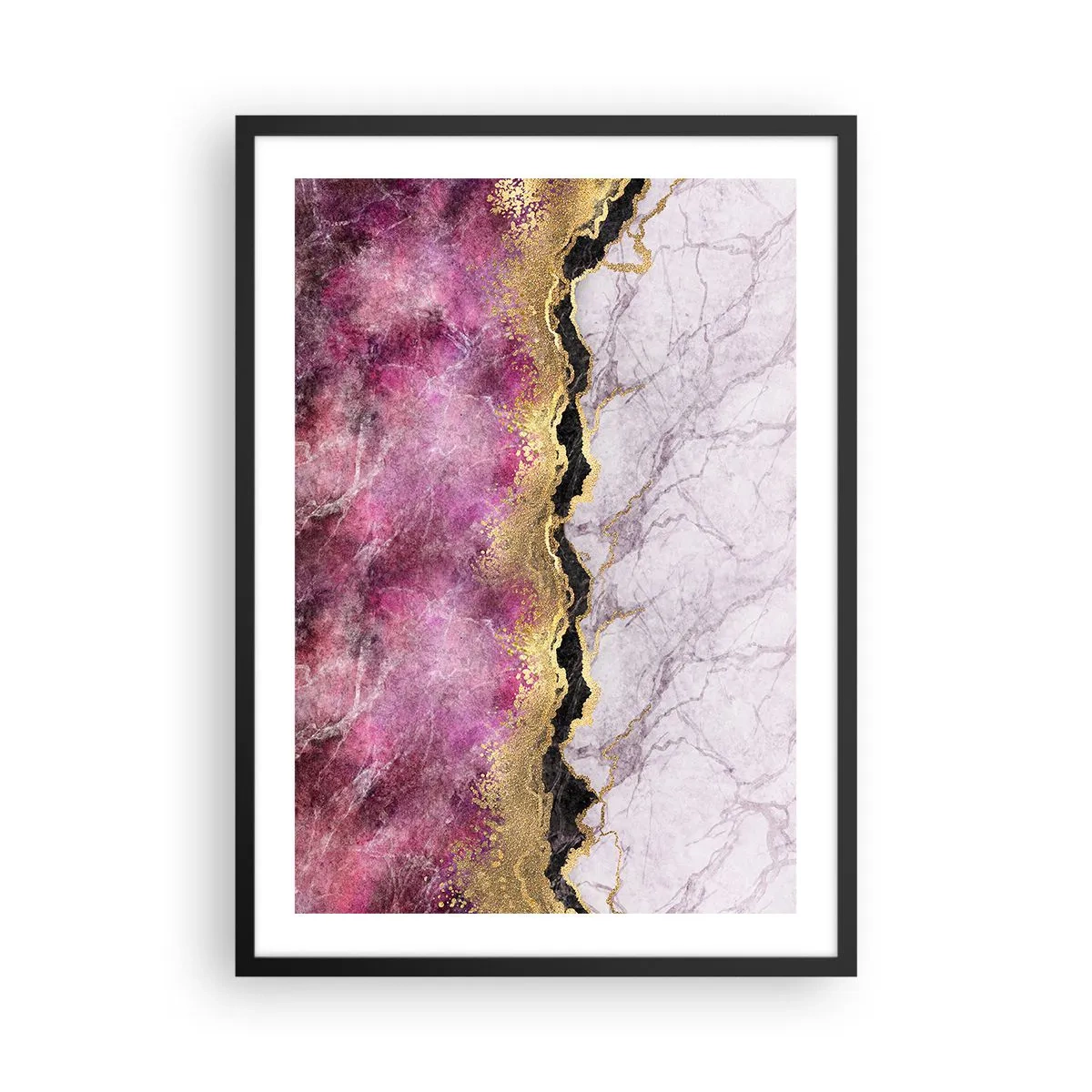 Plakat w czarnej ramie - Abstrakcja z marmurowym wzorem i złotymi akcentami - 50x70cm - Na granicy - Nowoczesna dekoracja ścienna do salonu i sypialni ARTTOR