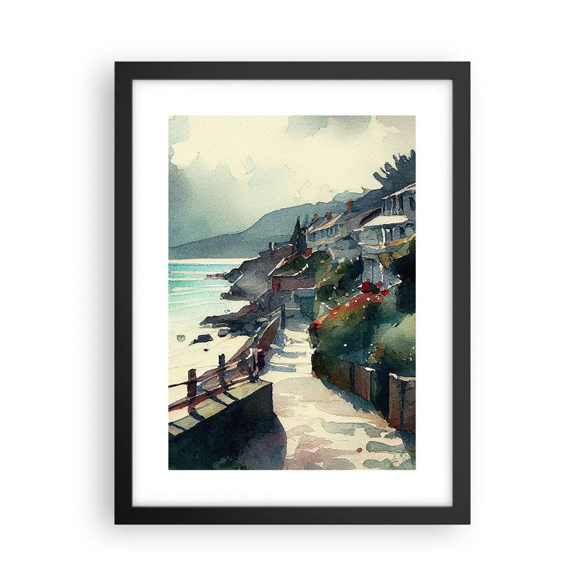 Plakat w czarnej ramie - Śródziemnomorskie miasteczko - 30x40 cm