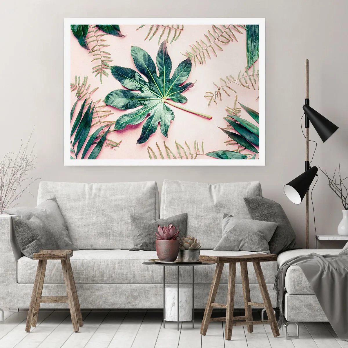 Plakat - Studium zieleni na różowym tle - 50x40 cm