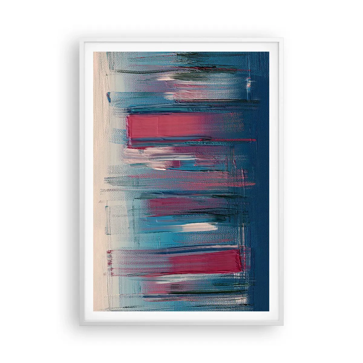 Plakat w białej ramie - Kompozycja wertykalna w błękicie i czerwieni - 70x100 cm