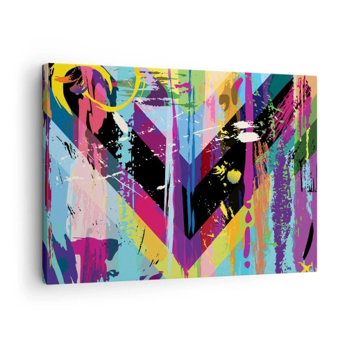 Obraz na płótnie - Abstrakcyjny wzór z kolorowymi geometrycznymi kształtami - 70x50cm - Z góry na dół - Nowoczesna dekoracja ścienna do salonu i sypialni ARTTOR