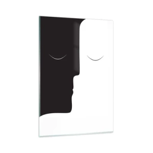 Obraz na szkle - Minimalistyczna sylwetka dwóch twarzy w kontrastowych kolorach - 80x120cm - Jedność przeciwieństw - Nowoczesna dekoracja ścienna do salonu i sypialni ARTTOR