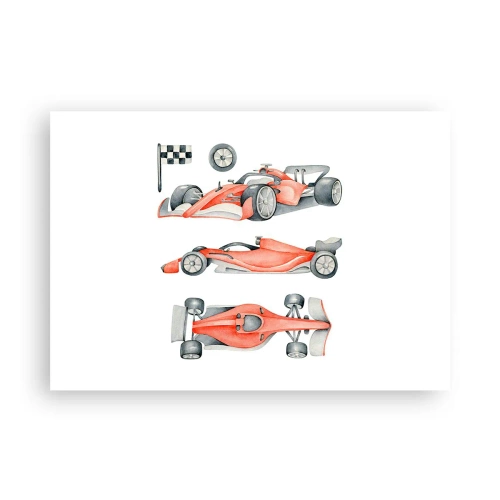 Plakat - Czerwony bolid wyścigowy z flagą w szachownicę - 100x70cm - Doścignąć marzenie - Nowoczesna dekoracja ścienna do salonu i sypialni ARTTOR