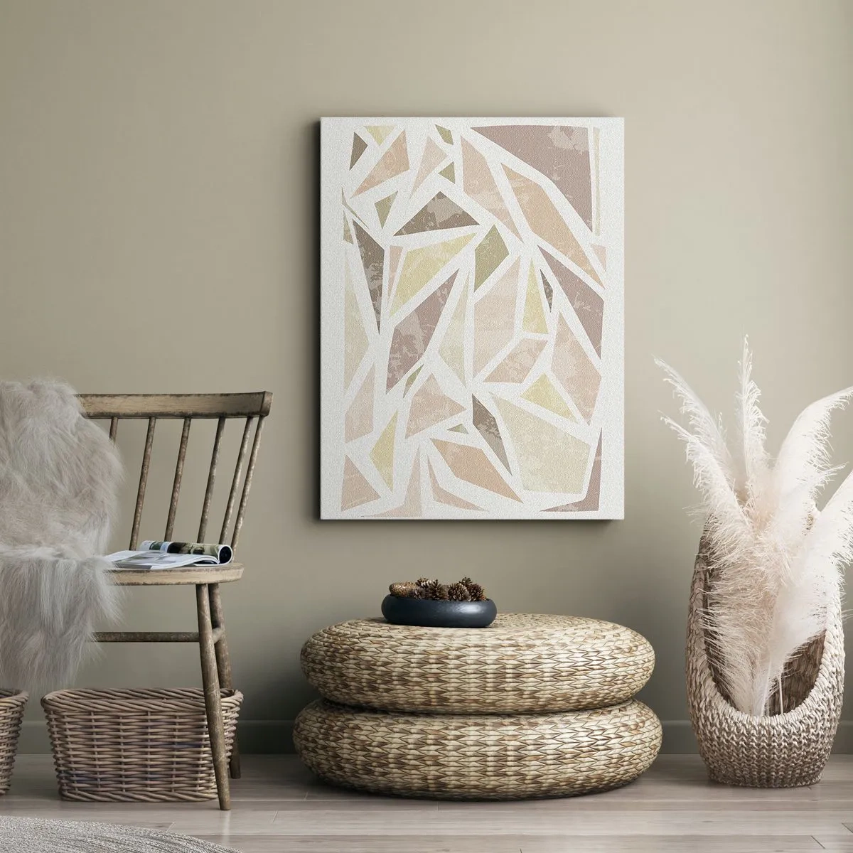 Obraz na płótnie - Geometryczna kompozycja inspirowana witrażem w pastelowych odcieniach - 50x70cm - Kompozycja witrażowa - Nowoczesna dekoracja ścienna do salonu, kuchni i sypialni ARTTOR