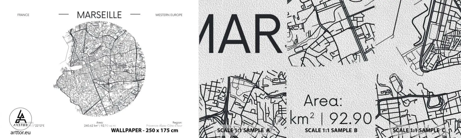 Fototapeta Próbka Premium Sand - Anatomia Marsylii - Mapa, Marsylia, Francja - 100x30 cm