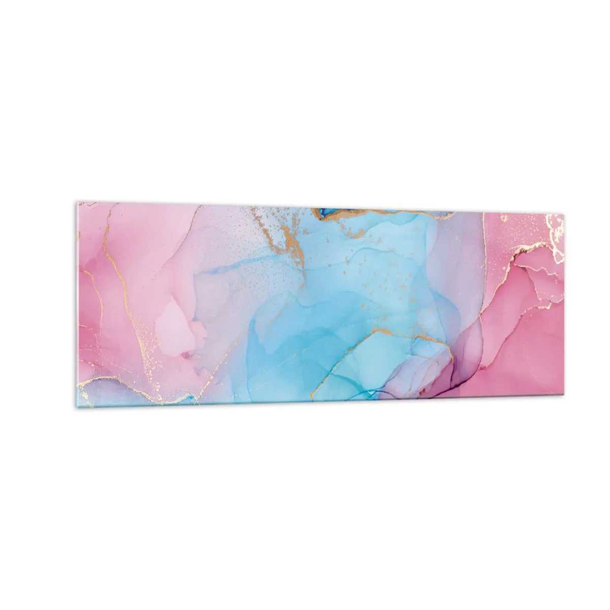 Obraz na szkle - Abstrakcyjne pastelowe wzory z akcentami złota - 140x50cm - Spotkanie i przenikanie - Nowoczesna dekoracja ścienna do salonu i sypialni ARTTOR