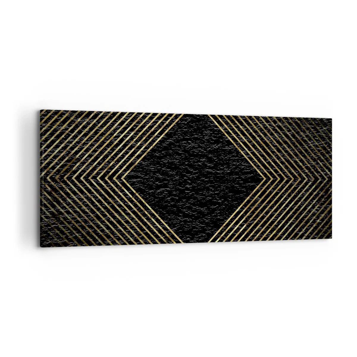 Obraz na płótnie - Czarne tło z geometrycznym wzorem złotych linii - 120x50cm - Geometria w stylu glamour - Nowoczesna dekoracja ścienna do salonu i sypialni ARTTOR