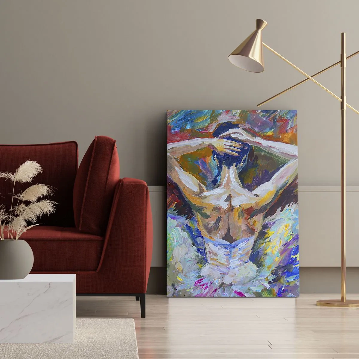 Obraz na płótnie - Abstrakcyjna postać tancerki w dynamicznych kolorach - 50x70cm - To może być wszysko - Nowoczesna dekoracja ścienna do salonu, kuchni i sypialni ARTTOR