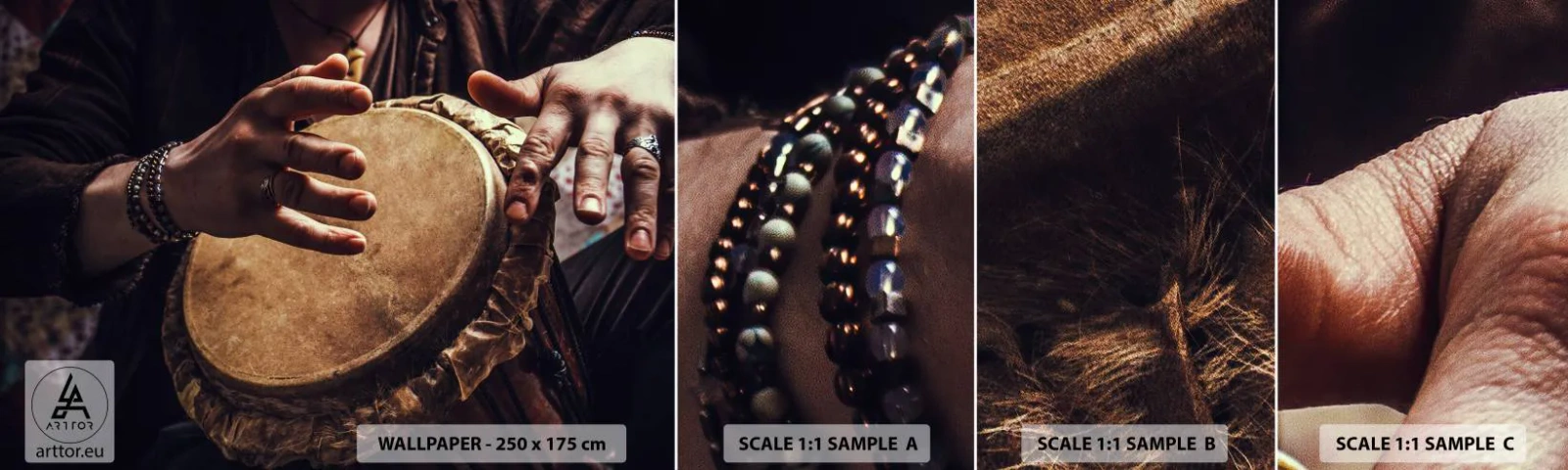 Fototapeta Próbka Samoprzylepna Deluxe Sticker - W rytmie serca - Gra Na Bębnie, Afryka, Muzyka - 100x30 cm