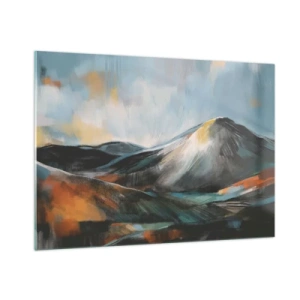 Obraz na szkle - Malarski pejzaż górski w ciepłych i chłodnych barwach - 100x70cm - Surowe i piękne - Nowoczesna dekoracja ścienna do salonu, kuchni i sypialni ARTTOR
