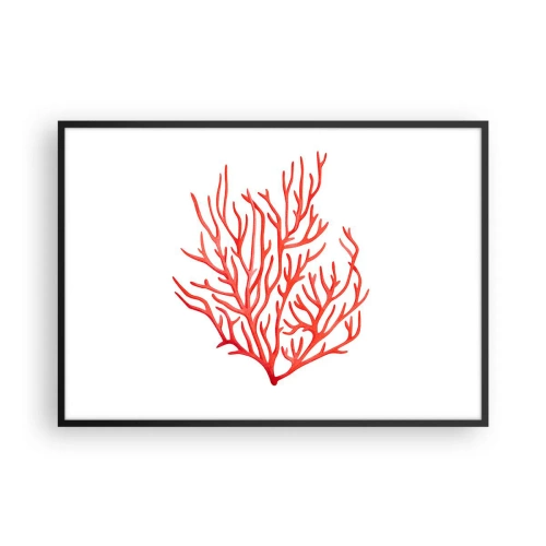Plakat w czarnej ramie - Czerwony koral na białym tle w minimalistycznym stylu - 100x70cm - Koralowy filigran - Nowoczesna dekoracja ścienna do salonu i sypialni ARTTOR