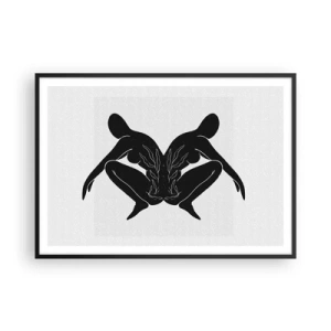 Plakat w czarnej ramie - Czarne sylwetki w symetrycznej pozycji na białym tle - 100x70cm - Wspólna dusza - Nowoczesna dekoracja ścienna do salonu i sypialni ARTTOR