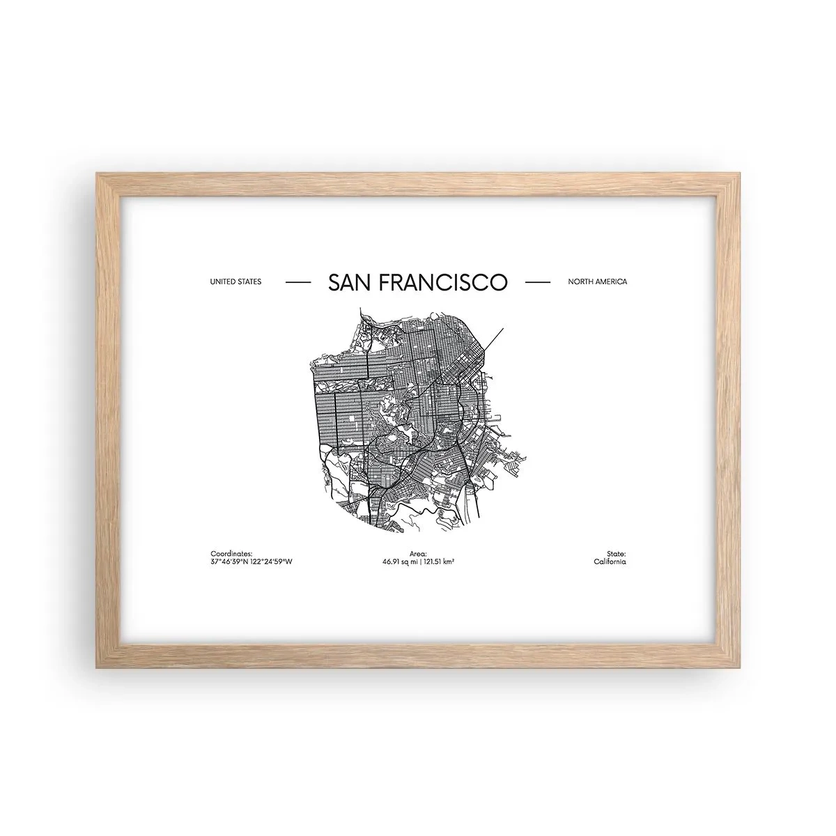 Plakat w ramie jasny dąb - Anatomia San Francisco - 40x30 cm