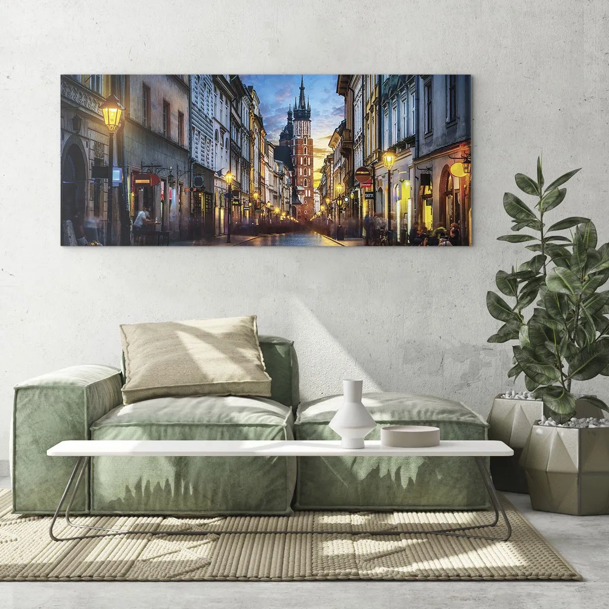 Obraz na szkle - Wieczorna ulica z widokiem na krakowską katedrę - 120x50cm - Krakowski czar - Nowoczesna dekoracja ścienna do salonu i sypialni ARTTOR