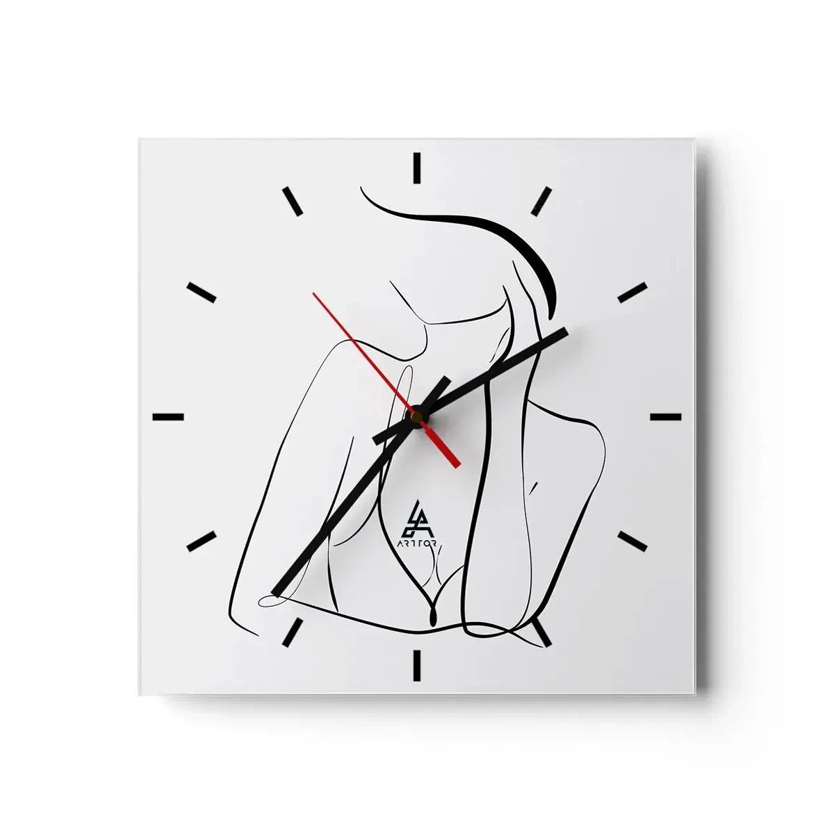 Zegar ścienny - Delikatny szkic kobiecej sylwetki w minimalistycznym stylu - 30x30cm - Na fali marzeń - Nowoczesna dekoracja ścienna do salonu i sypialni ARTTOR