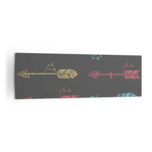 Obraz na płótnie - Stylizowany wzór strzał w pastelowych kolorach na ciemnym tle - 160x50cm - W ordynku - Nowoczesna dekoracja ścienna do salonu i sypialni ARTTOR