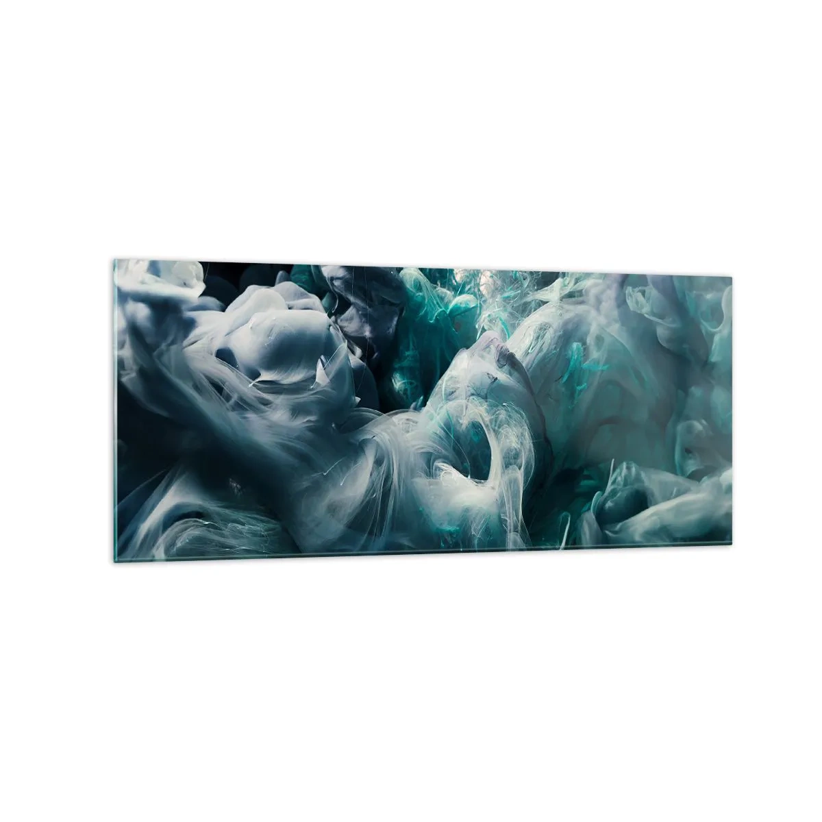 Obraz na szkle - Dynamiczne abstrakcyjne fale w odcieniach błękitu i bieli - 120x50cm - Ruch koloru - Nowoczesna dekoracja ścienna do salonu i sypialni ARTTOR