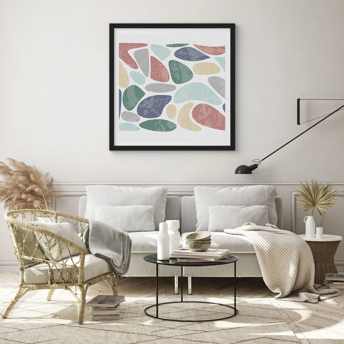 Plakat w czarnej ramie - Mozaika pudrowanych barw - 60x60 cm