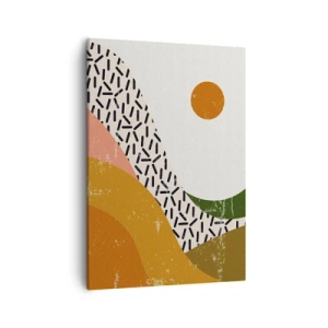 Obraz na płótnie - Kolorowa abstrakcja inspirowana krajobrazem górskim i słońcem - 50x70cm - Abstrakcja słoneczna - Nowoczesna dekoracja ścienna do salonu, kuchni i sypialni ARTTOR