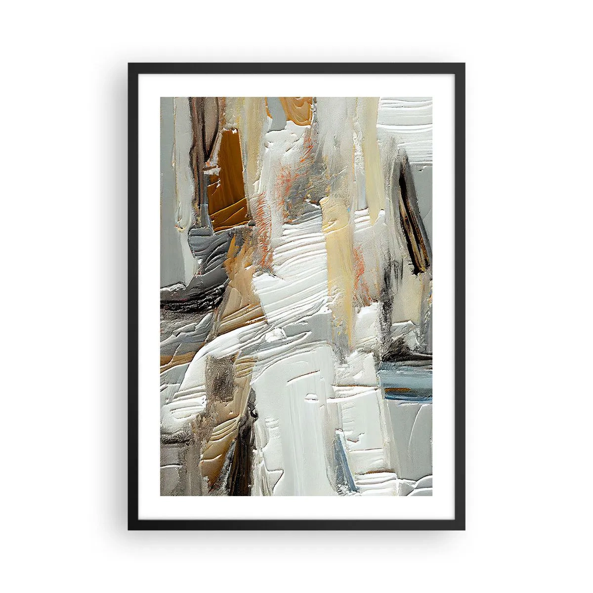 Plakat w czarnej ramie - Teksturalna abstrakcja w neutralnych odcieniach - 50x70cm - Barwne nawarstwienia - Nowoczesna dekoracja ścienna do salonu i sypialni ARTTOR