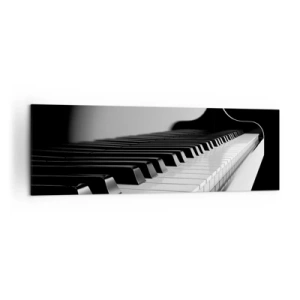 Obraz na płótnie - Fortepianowe klawisze w eleganckim czarno-białym ujęciu - 160x50cm - Harmonia kształtów i barw - Nowoczesna dekoracja ścienna do salonu i sypialni ARTTOR