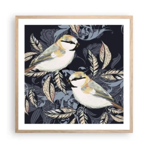 Plakat w ramie jasny dąb - Żółto-błękitny trel - 60x60 cm
