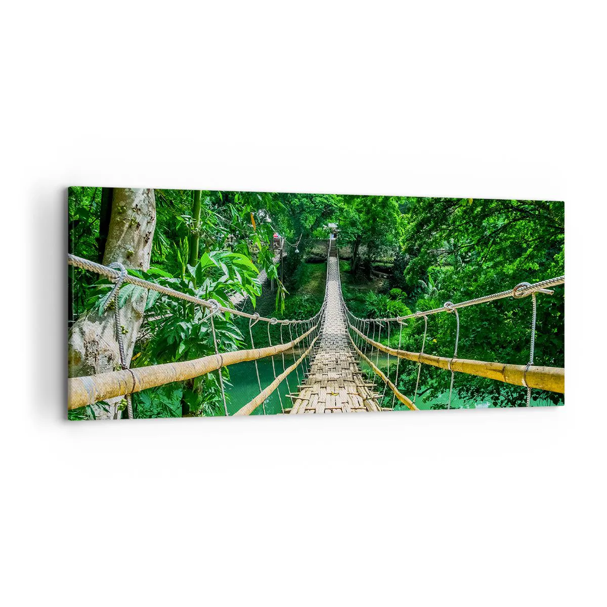 Obraz na Płótnie Arttor 120x50 cm - Małpi most nad zielenią - Krajobraz, Dżungla, Filipiny, Bambusowy Most, Podróże, Do Salonu, Do Sypialni, Zielony, Brązowy, Poziomy, Płótno, AB120x50-3185
