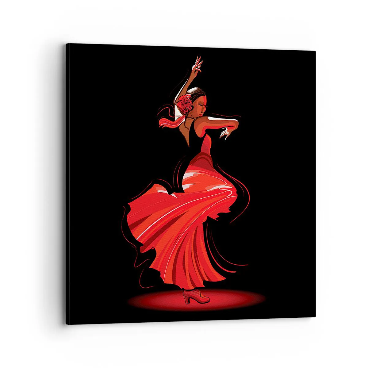 Obraz na Płótnie Arttor 70x70 cm - Ognisty duch flamenco - Tancerka, Flamenco, Do Salonu, Do Sypialni, Czarny, Czerwony, Poziomy, Płótno, AC70x70-4121