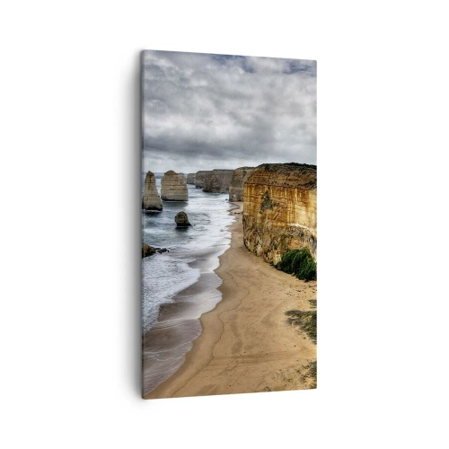 Obraz na Płótnie Arttor 45x80 cm - Surowe piękno - Plaża, Morze, Krajobraz, Klif, Natura, Do Salonu, Do Sypialni, Zielony, Brązowy, Pionowy, Płótno, PA45x80-0141