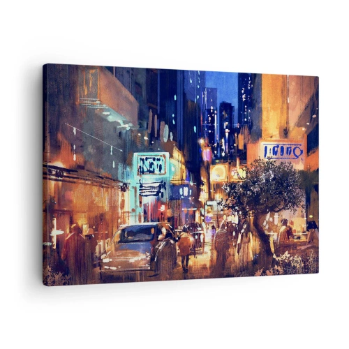 Obraz na płótnie - A miasto nie śpi - Wieczorny miejski pejzaż w stylu impresjonistycznym - 70x50cm