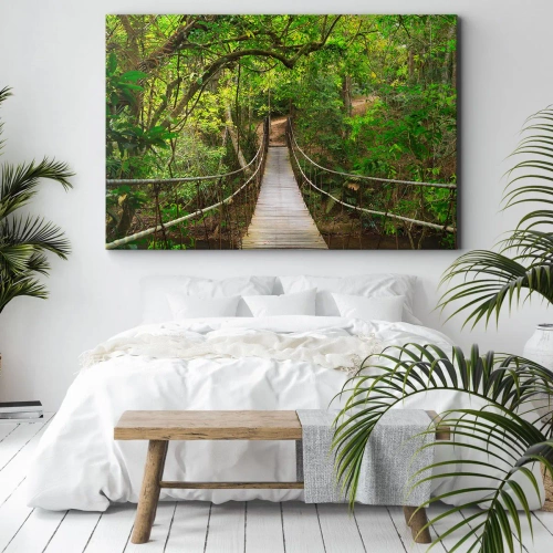 Obraz na płótnie - Bo w ogrodzie rośnie pnącze - Wiszący most w otoczeniu zielonego lasu deszczowego - 70x50cm
