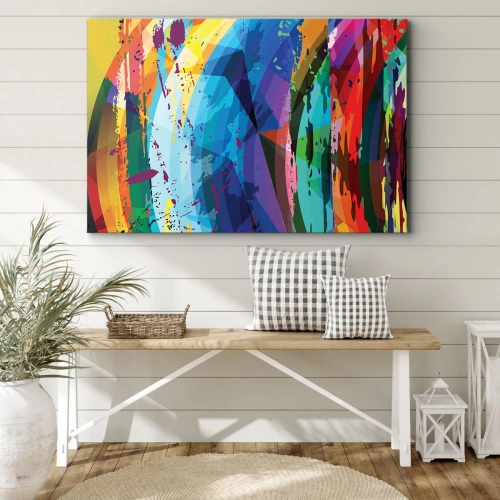 Obraz na płótnie - Kolorowy zawrót głowy - Kolorowa abstrakcja w dynamicznych wzorach i kształtach - 70x50cm