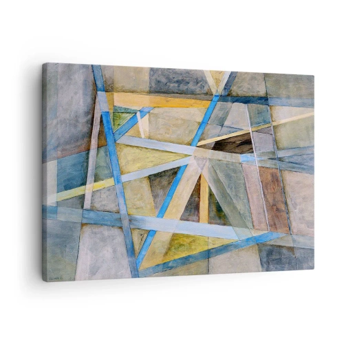 Obraz na płótnie - Na wprost czy na skos? - Geometryczna kompozycja z jasnymi i niebieskimi liniami - 70x50cm