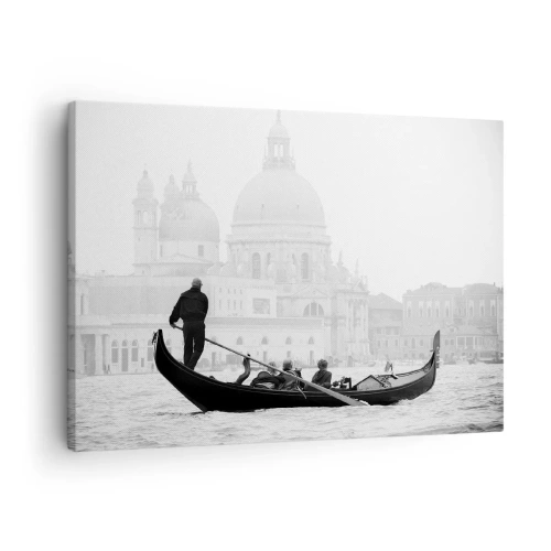 Obraz na płótnie - Podróż do źródeł piękna - Gondola na tle bazyliki w czarno-białym ujęciu - 70x50cm