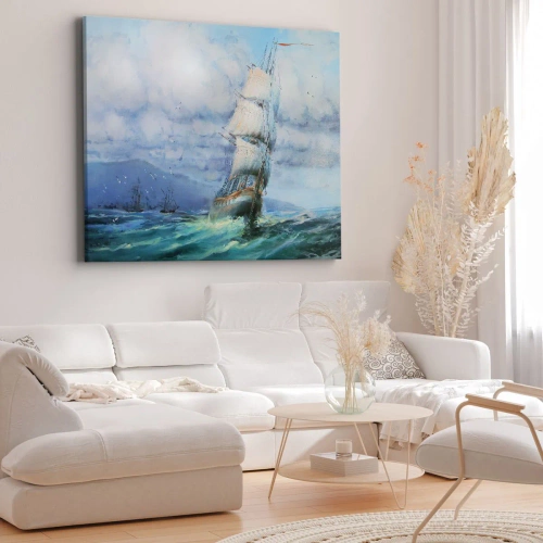 Obraz na płótnie - Pomyślnych wiatrów - Statek na wzburzonym morzu - 70x50cm