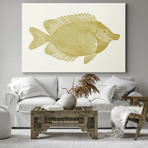 Obraz na płótnie - Ryba i tyle - Złota ryba w stylu vintage na jasnym tle - 70x50cm