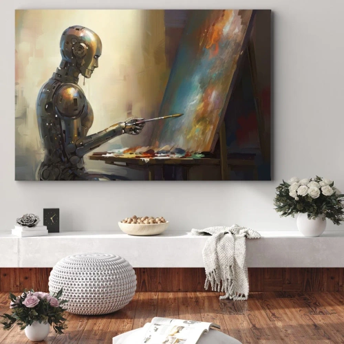 Obraz na płótnie - Sztuka przyszłości - Robot malujący na płótnie w artystycznym stylu - 70x50cm