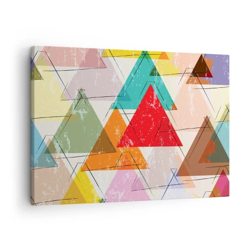 Obraz na płótnie - Trzy po trzy - Kolorowa abstrakcja z geometrycznymi trójkątami - 70x50cm