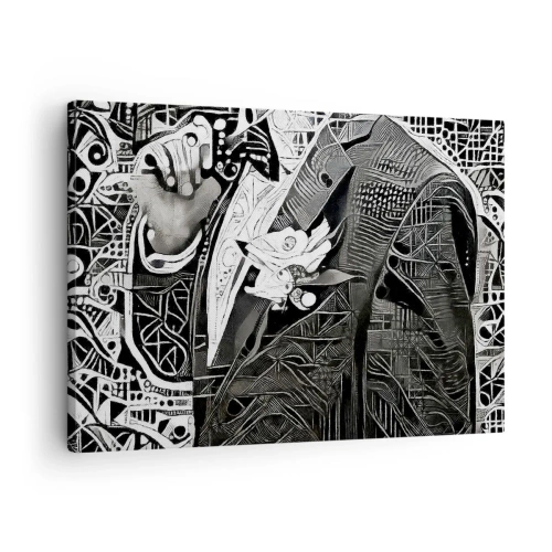 Obraz na płótnie - Tylko na pozór szary człowiek - Elegancka abstrakcja z mężczyzną w garniturze w czerni i bieli - 70x50cm
