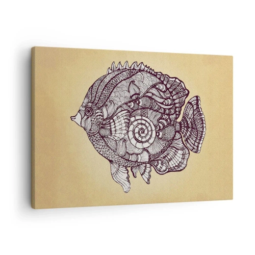 Obraz na płótnie - Z oceanu ornamentów - Dekoracyjna ryba w stylu rysunku z wzorami - 70x50cm