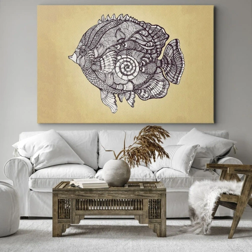 Obraz na płótnie - Z oceanu ornamentów - Dekoracyjna ryba w stylu rysunku z wzorami - 70x50cm