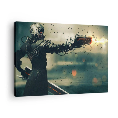 Obraz na płótnie - Zabójcza broń - twój własny Terminator - Cybernetyczny wojownik z futurystycznym uzbrojeniem - 70x50cm